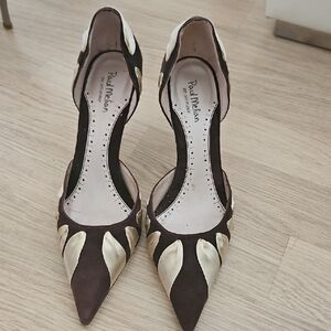 Brown and Cream Ribbon Women's Heels
